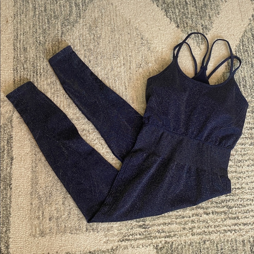 Fabletics Shimmering Navy Blue Seamless Jumpsuit NWTs - Picture 3 of 13